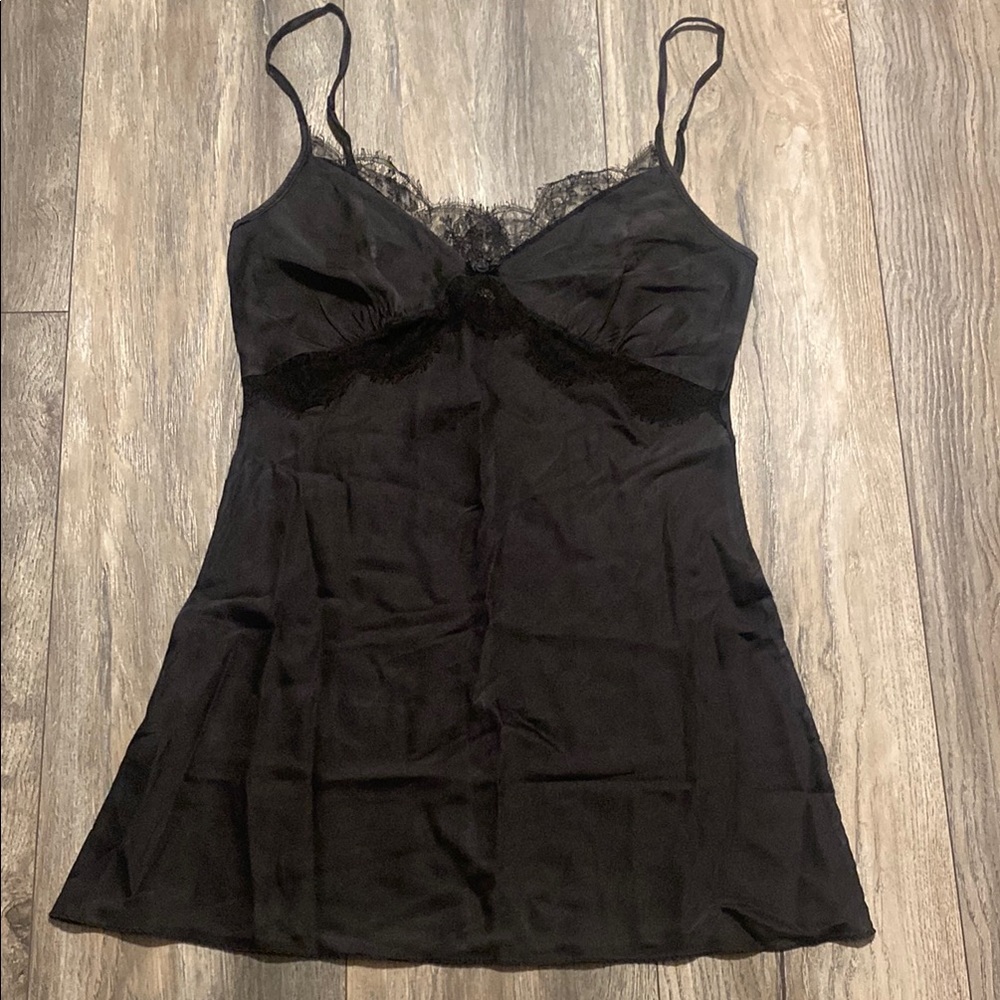 I.D Sarrieri 100 %Silk Black lace trim slip dress